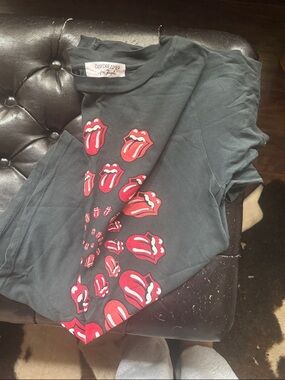 Free People daydreamer Black Short Sleeve Tee with Red Tongue Graphics